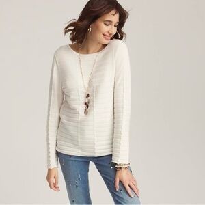CHICO’S NWT 2 / Women’s L Boat Neck Pullover Sweater in English Cream • Ivory